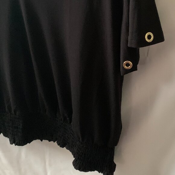 MICHAEL KORS Rivet Smocked Short Sleeve Top in Black/Gold Sz Medium - Picture 2 of 3